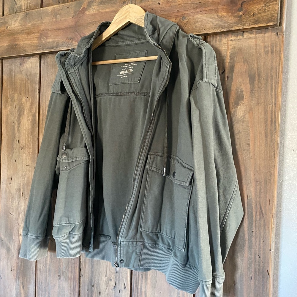 AE Soft Hooded Green Utility Jacket Medium Zip Up